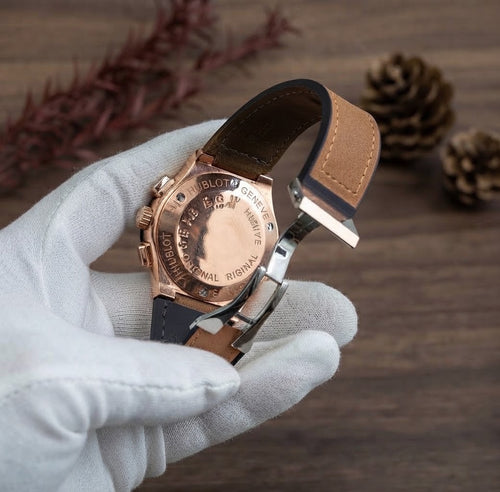 Luxury Hublot Rose Gold & Tan Leather Automatic Men's Watch