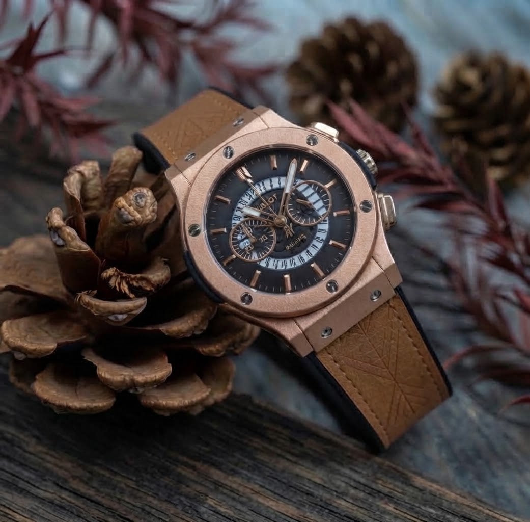 Luxury Hublot Rose Gold & Tan Leather Automatic Men's Watch