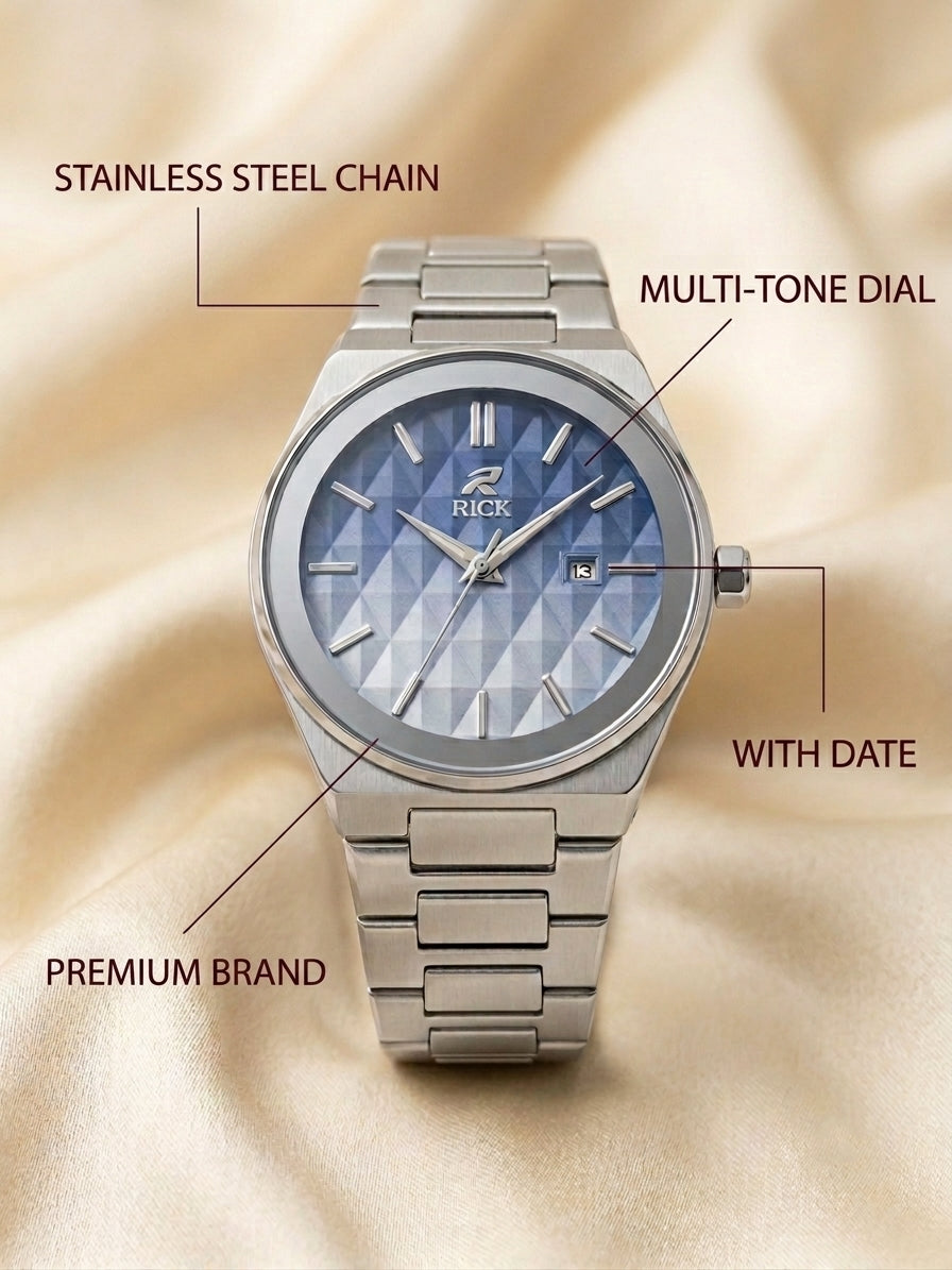 Sleek Rick Premium Multi-Tone Dial Stainless Steel Chain Watch With Date